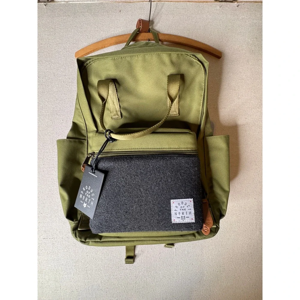 Product of the North Elkin Diaper Bag Backpack Olive Green Canvas Wool New